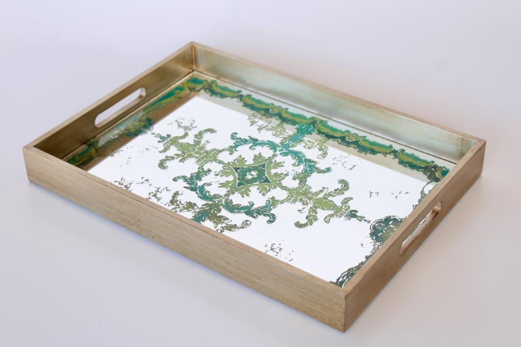 Rect. Glass Green Mirror Tray